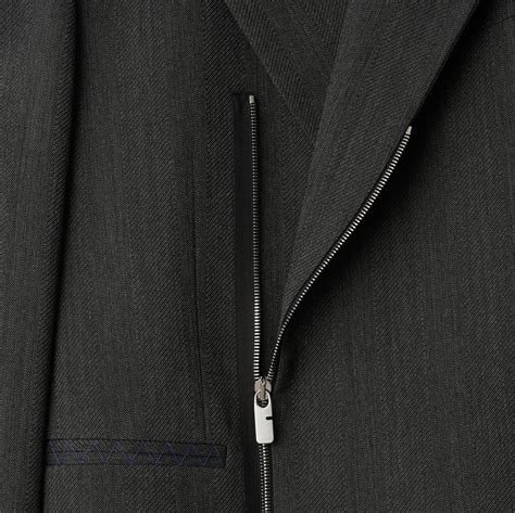 burberry men's full length coat zipper closing and sleeves|Wool Zip Tailored Jacket in Grey black .